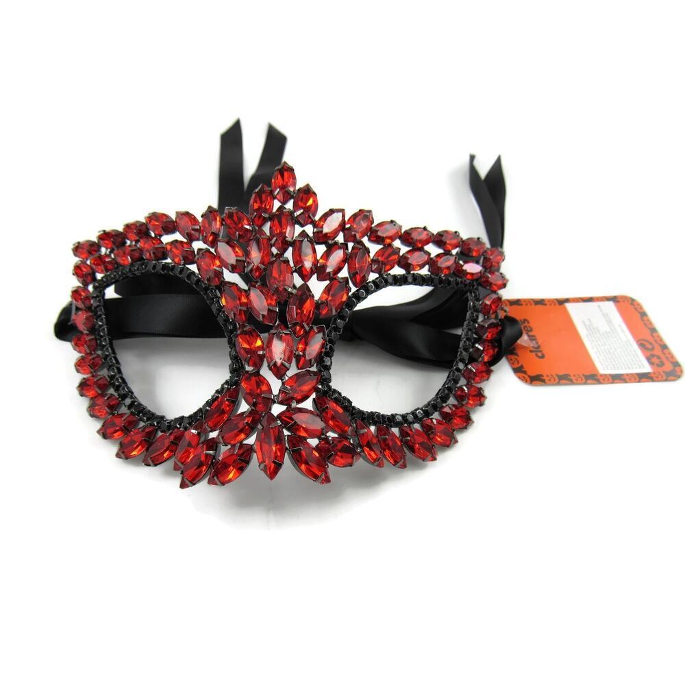 Halloween Womens Accessories Red Gem Encrusted Mask One Size New
